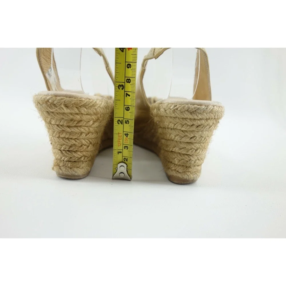 Eric Michael Women's 36 Natural Floral Petula Leather Espadrille Wedge Slingback